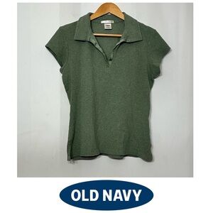 Vintage Old‎ Navy Shirt Polo Y2K Stretch Fitted Preppy 2000s Women's sz XL Green